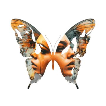 Two Butterfly Wings With Female Faces Butterfly Girl Beautiful PNG