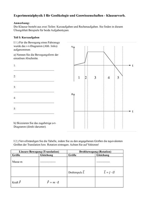 Aufgaben Zur Klausurvorbereitung Experimentalphysik I F R Geo Kologie