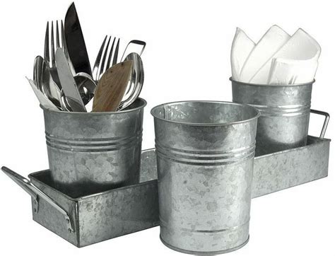 Artland Picnic Utensil Caddy Galvanized Decor Flatware Caddy