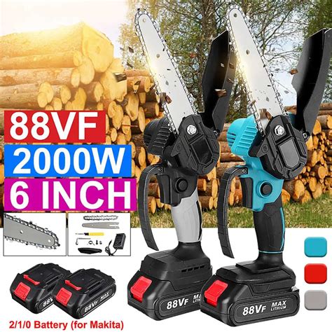 88vf 6 Inch 3000w Electric Chain Saw With 2pc Li Ion Battery One Handed Woodworking Cutter For