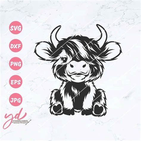 Schattige Highland Cow Zittend Svg Png Highland Cow Svg Koe Svg