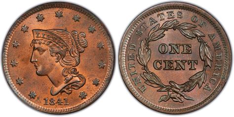 1841 1C RB Regular Strike Braided Hair Cent PCGS CoinFacts