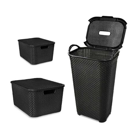 Kit Cesto e Caixas Organizadoras Rattan Tampa 3 Peças