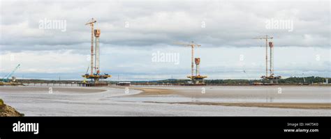 Mersey Gateway Bridge construction across the River Mersey upstream ...