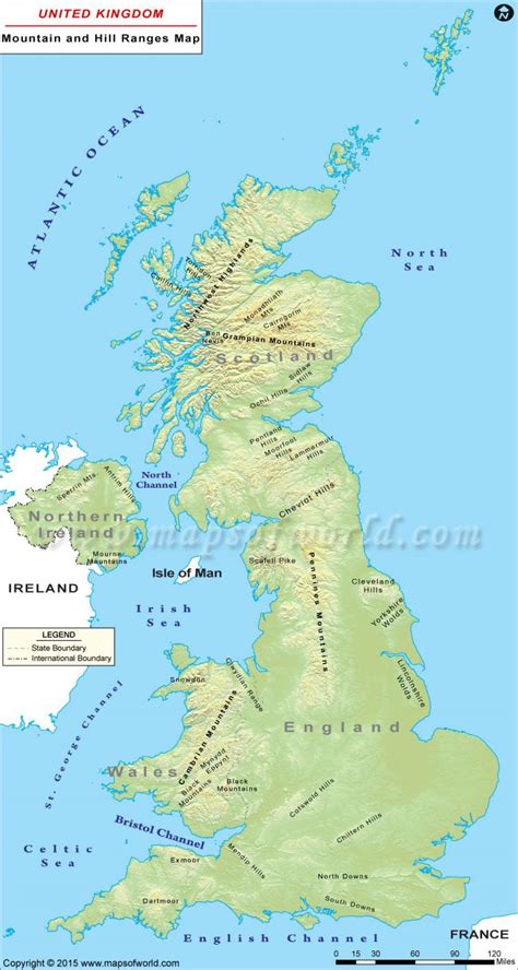 UK mountains map - UK mountain ranges map (Northern Europe - Europe)