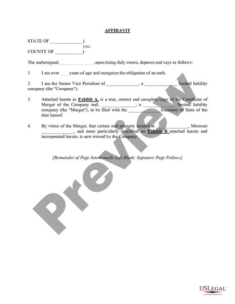 Missouri Affidavit Us Legal Forms