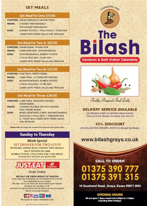 Menu At The Bilash Fast Food Grays 19 Southend Rd