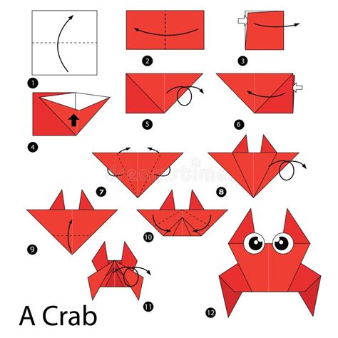 Step By Step Instructions How To Make Origami A Crab Stock Vector