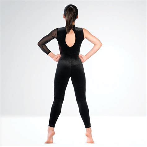 1st Position Asymmetrical Velour And Mesh Panelled Catsuit Dazzle