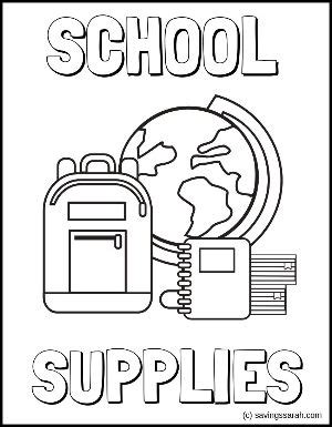 School Supplies Coloring Page Thumbnail - Earning and Saving with Sarah