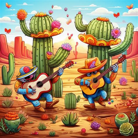 Premium AI Image | and desert cactus cartoon