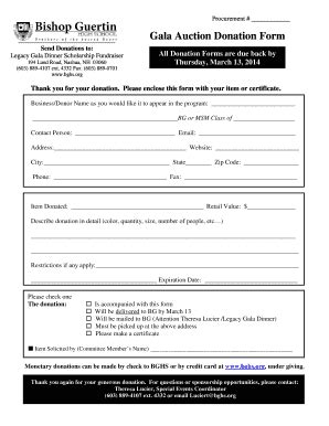 Fillable Online Gala Auction Donation Form Fax Email Print Pdffiller