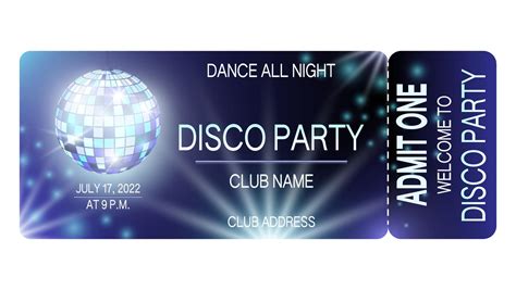 Disco Party Entrance Ticket Template Design For A Concert Party