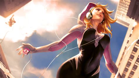 Download Headphones Blonde Comic Gwen Stacy 4k Ultra Hd Wallpaper By