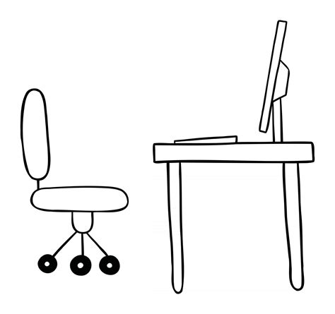 Cartoon Vector Illustration of Desk with Chair Monitor and Computer ...