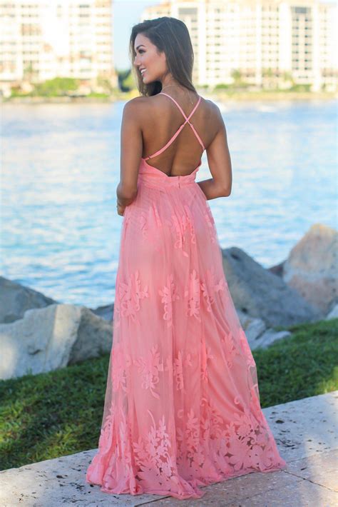 Pink Floral Tulle Maxi Dress With Criss Cross Back Maxi Dresses Saved By The Dress