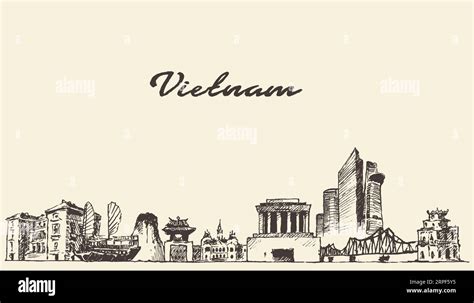 Vietnam Skyline Drawn Sketch Royalty Free Vector Image Stock Vector