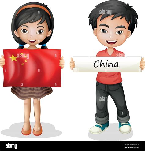 Boy and girl with China flag illustration Stock Vector Image & Art - Alamy