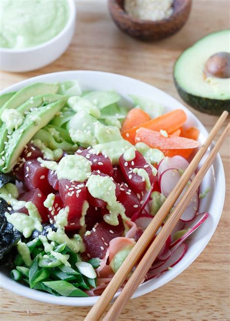 Tuna Sushi Bowl with Avocado Wasabi Dressing - Running to the Kitchen ...