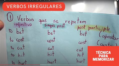 Verbos Irregulares Técnica Memorizar A Lista Simple Past E Past Participle Inglês