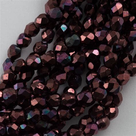 100 Czech Fire Polished 4mm Round Bead Metallic Amethyst Luster 15726b Aura Crystals Llc