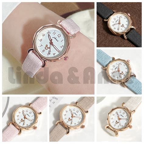 Jual Jam Tangan Wanita Jhui Harajuku Motif Minnie Analog Quartz Strap