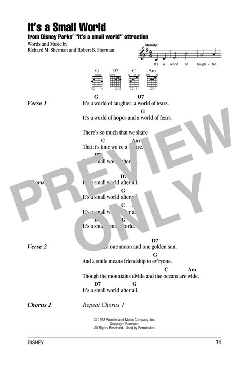 It's A Small World by Sherman Brothers - Guitar Chords/Lyrics - Guitar ...