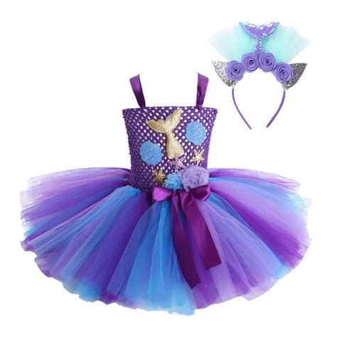 Inlzdz Enfant Fille Robe Sirène Avec Serre Tête 3d Fleur Tutu Robe