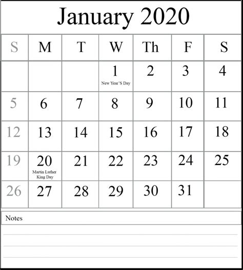 Free January 2020 Printable Calendar Template [PDF, Excel, Word] | Free ...