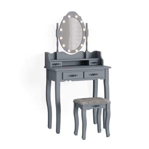 Vicco Coiffeuse Gris Cm Avec Clairage Led Et Tabouret Maggie Gris