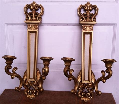 Large Vintage Gold Candle Sconces Wall Sconces