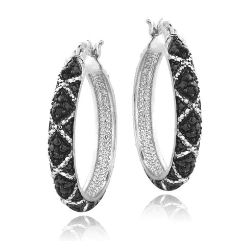 Db Designs Sterling Silver Ct Black Diamond Criss Cross Hoop