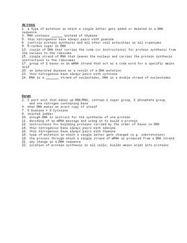 Dna Rna Protein Synthesis Vocab Crossword Puzzle By Adam Davis