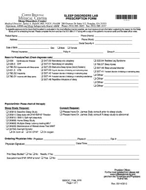 Fillable Online SLEEP DISORDERS LAB R 1PO R PRESCRIPTION FORM Sleep