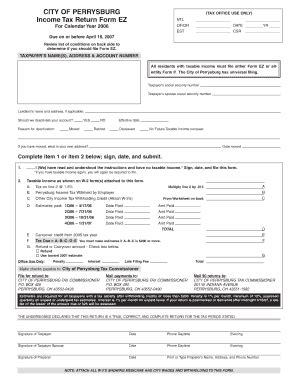 Fillable Online CITY OF PERRYSBURG Income Tax Return Form BEZb Fax