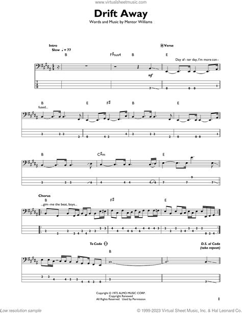 Drift Away Sheet Music For Bass Solo PDF