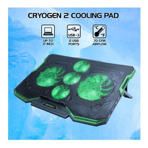 Accessory Power Enhance Cryogen Gaming Laptop Cooling Pad Green Micro