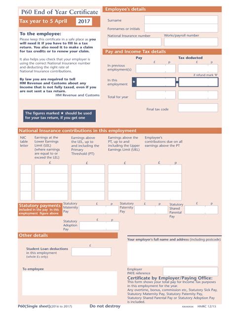 2017 2020 Form Uk Hmrc P60single Sheet Fill Online Printable Fillable Blank Pdffiller