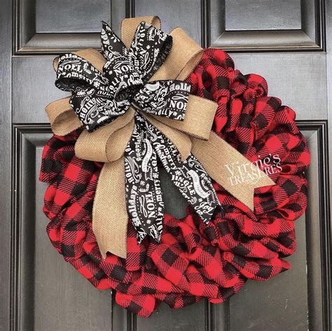 Buffalo Plaid Wreath Front Door Wreath Holiday Wreath Red Etsy