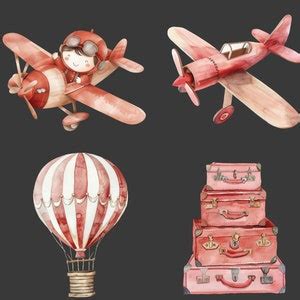 Aeroplane Clipart Hot Air Balloon Baby Shower Clipart First Birthday Clipart Nursery Art