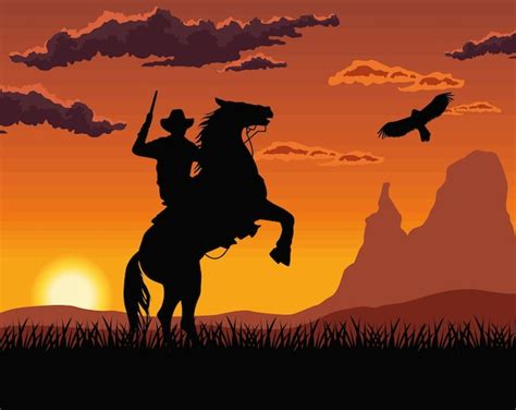 Free Vector | Cowboy with eagle silhouette scene