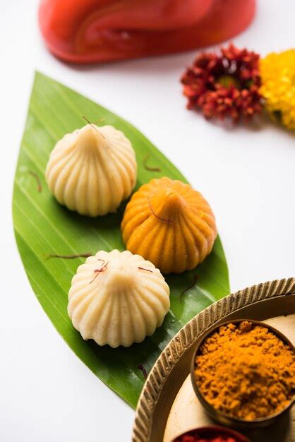 Premium Photo Sweet Modak Food Offered While Ganapati Pooja Or Ganesh