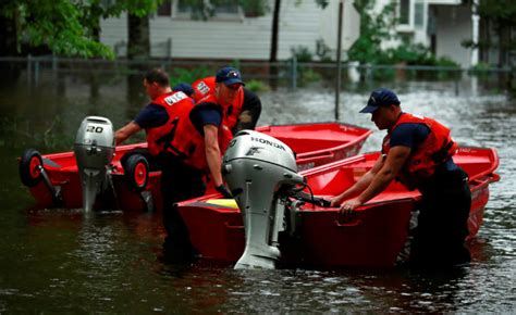 Coast Guard launches rescue boats in the flood waters caused by Hurricane Florence in Lumberton ...