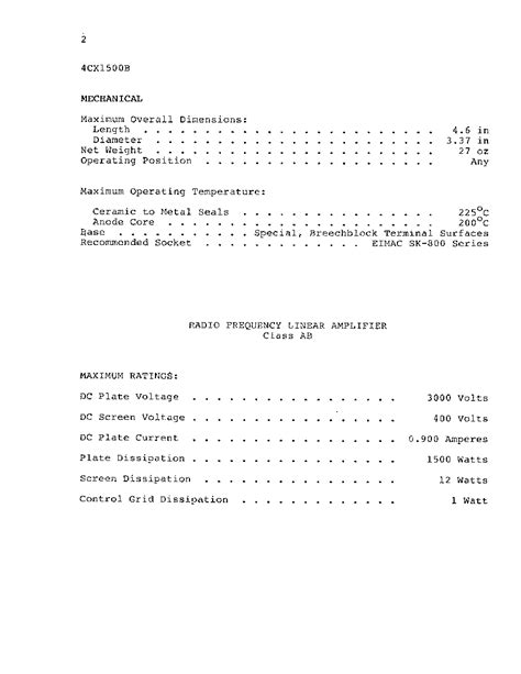 4CX1500B Datasheet 2 10 Pages ETC RADIAL BEAM POWER TETRODE