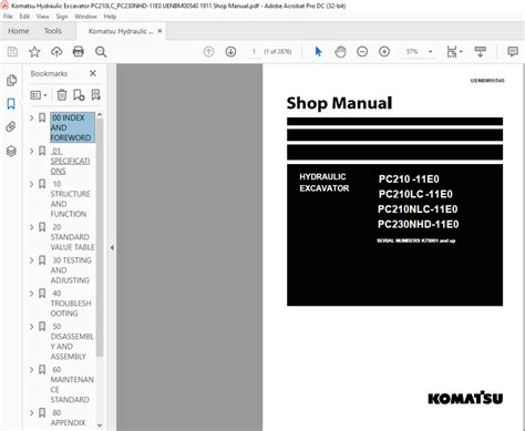 Komatsu Pc210 11e0 Pc210lc 11e0 Pc210nlc 11e0 Pc230nhd 11e0 Hydraulic Excavator Shop Manual