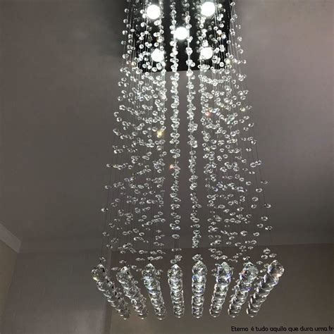 Lustre De Cristal Metros Pe Direito Alto Duplo Escada Elo