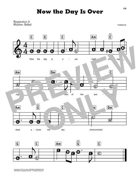 Now The Day Is Over By Sabine Baring Gould Sheet Music For E Z Play