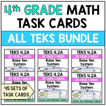 4th Grade Math TEKS Aligned STAAR 2 0 Task Cards Bundle By All Star Teacher