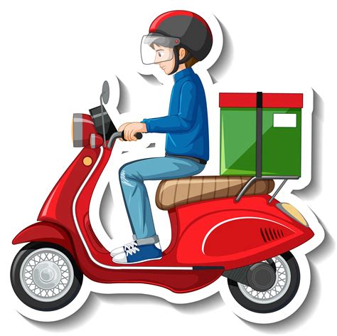 A Sticker Template With Delivery Man On Motor Scooter 2906572 Vector