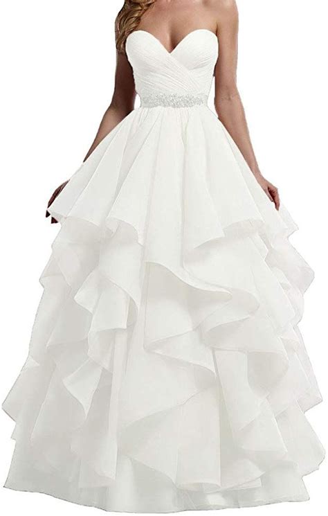 Cdress Organza Cascading Ruffles Wedding Dresses Sweetheart Beads